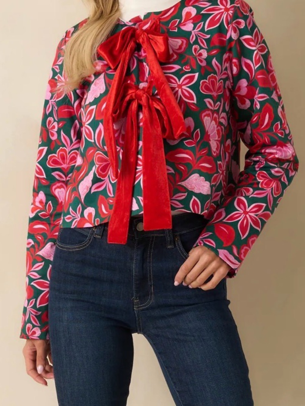 NWT Prosperina Gold Label Gala Bow Jacket Spruce It Up Floral Velvet Tie XS
